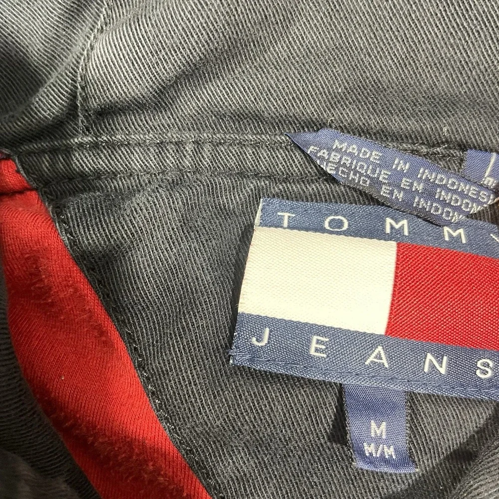 Vintage 90s‎ Tommy Hilfiger Jeans Size Medium Striped Black Hoodie Jacket